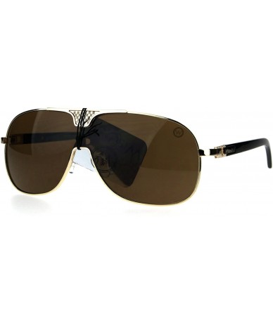 Shield Mens Metal Rim Racer Flat Top Mob Shield Pilots Sunglasses - Gold Brown - CE185SCIMT5 $23.52