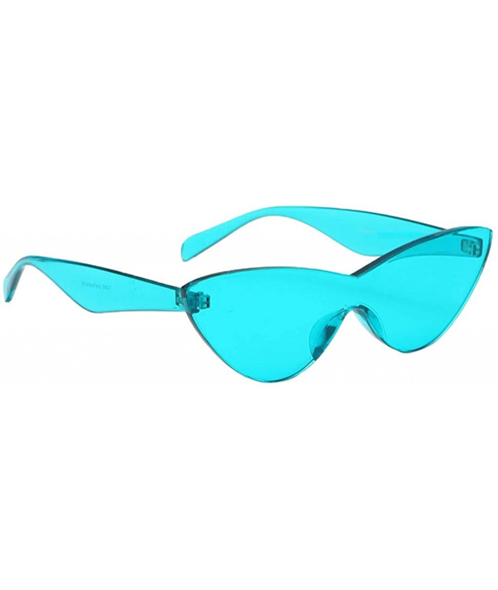 Semi-rimless Women Retro One Piece Cat Eye Sunglasses Rimless Eyewear UV Protection - Blue - CC1982D3H7U $25.70