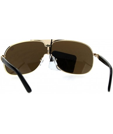 Shield Mens Metal Rim Racer Flat Top Mob Shield Pilots Sunglasses - Gold Brown - CE185SCIMT5 $23.52