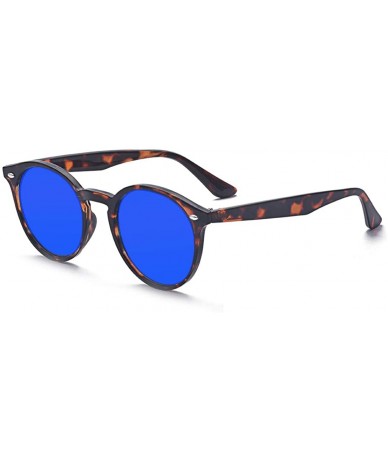 Wayfarer Vintage Polarized Horn Rimmed Round Circle Sunglasses UV400 Protection - Leopard/Dark Blue Mirrored Lens - C318HZCO2...