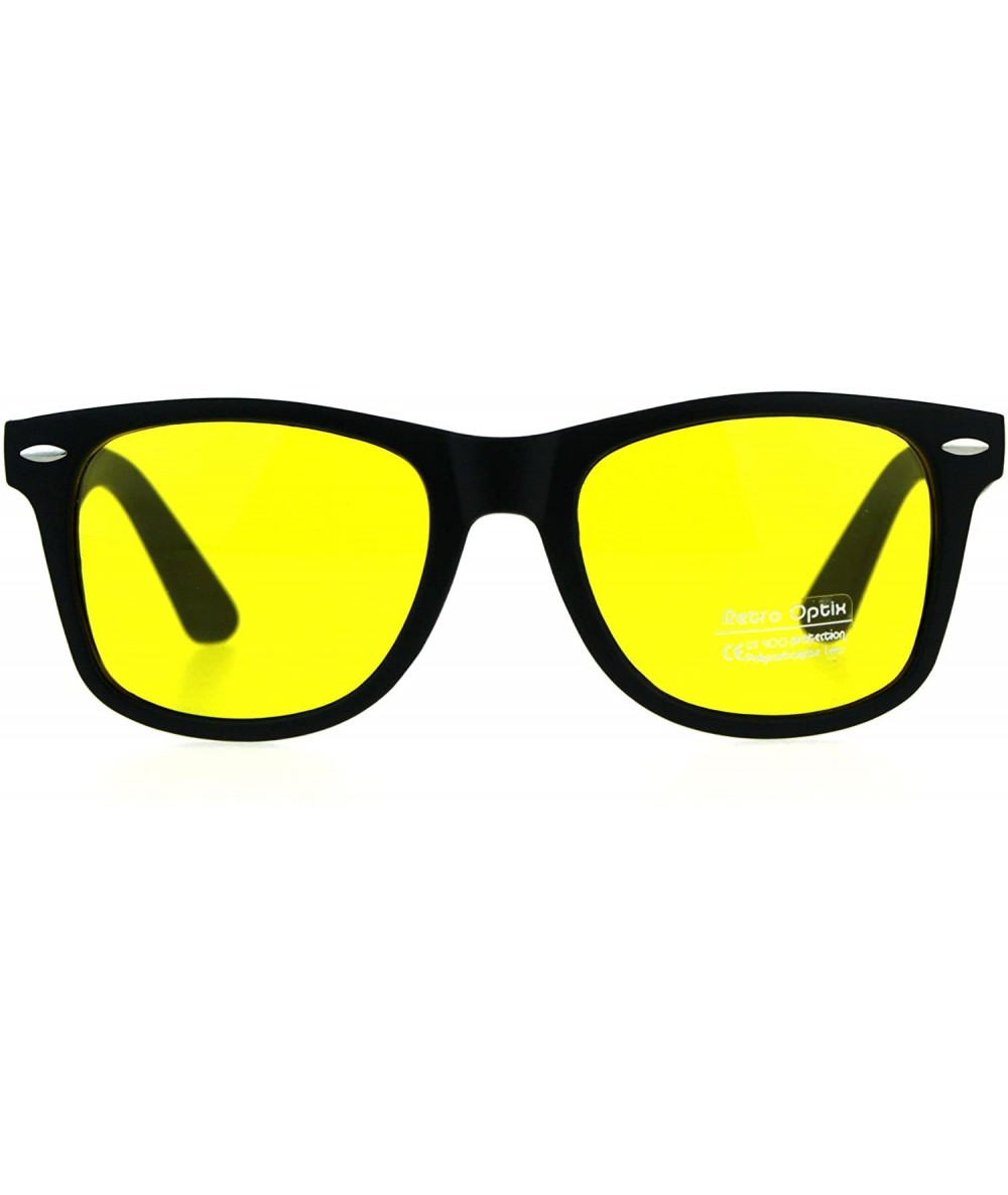 Rectangular Black Frame Hipster Plastic Horn Rim Yellow Night Driving Lens Sunglasses - Shiny Black - CQ180ZACY8Z $18.07