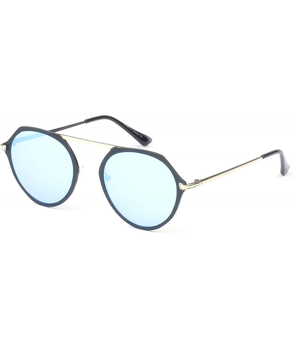 Goggle Women Retro Circle Round Mirrored UV Protection Fashion Sunglasses - Blue - CF18WU829GT $37.02