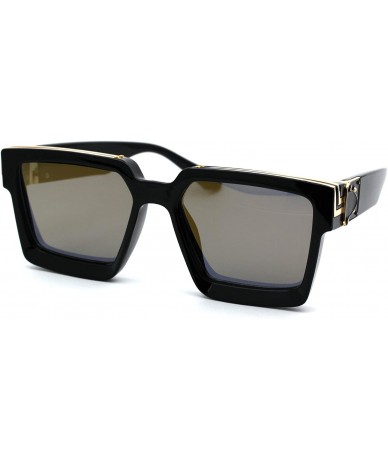 Rectangular Womens Luxury Designer Thick Plastic Squared Mob Sunglasses - Black Gold Mirror - CY18UIOA6NQ $18.91