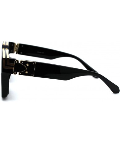 Rectangular Womens Luxury Designer Thick Plastic Squared Mob Sunglasses - Black Gold Mirror - CY18UIOA6NQ $18.91