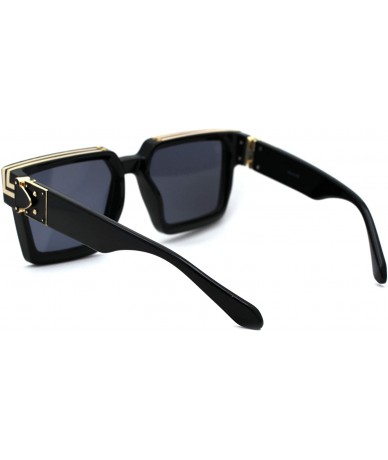 Rectangular Womens Luxury Designer Thick Plastic Squared Mob Sunglasses - Black Gold Mirror - CY18UIOA6NQ $18.91