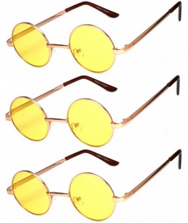 Round Set of 3 Pairs Round Retro Vintage Circle Sunglasses Colored Metal Frame Small model 43 mm - 43_mm_yellow_3_pairs - CA1...