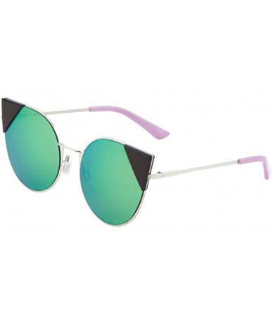 Cat Eye Womens Round Cat Eye Sunglasses Metal Rimmed Mod Fashion Eyewear - Silver/Pink-green - CH182T2MZN5 $17.99