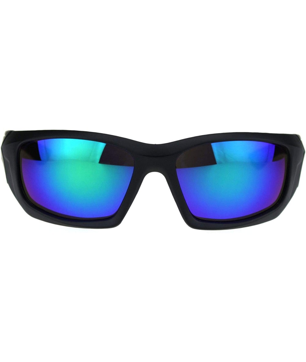 Sport Mens Aerodynamic Robotic Futurism Black Plastic Sport Sunglasses - Matte Black Teal Mirror - C218QU7MNR5 $19.84