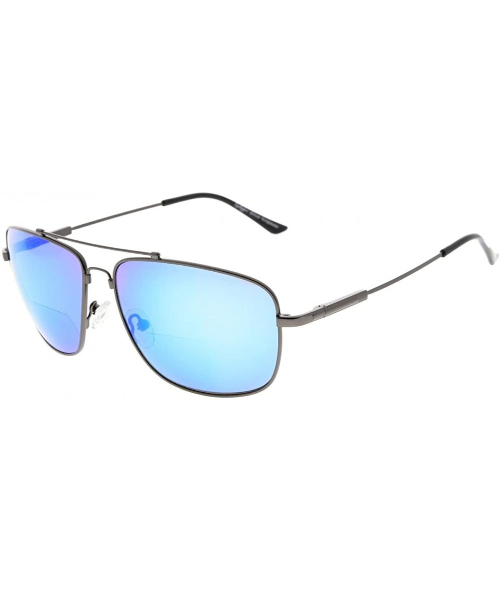 Rectangular Memory Bifocal Sunglasses Bendable Titanium Reading Sunglasses - Gunmetal Frame Blue Mirror - CH18033YKKZ $48.31