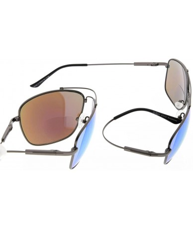 Rectangular Memory Bifocal Sunglasses Bendable Titanium Reading Sunglasses - Gunmetal Frame Blue Mirror - CH18033YKKZ $48.31