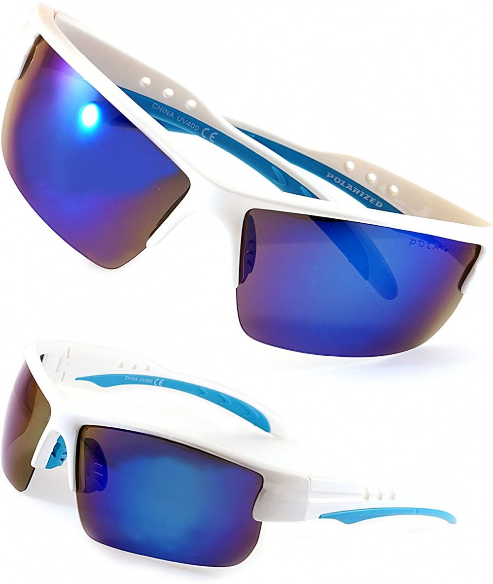 Wrap Unisex Polarized Mirrored Sports Wrap Sunglasses P006 - White Blue/ Blue Revo - CR186M93ZTM $20.90