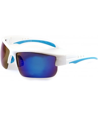 Wrap Unisex Polarized Mirrored Sports Wrap Sunglasses P006 - White Blue/ Blue Revo - CR186M93ZTM $20.90