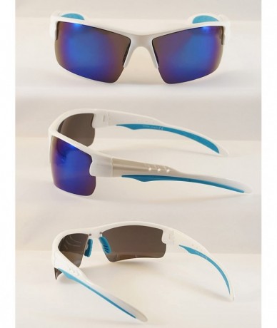 Wrap Unisex Polarized Mirrored Sports Wrap Sunglasses P006 - White Blue/ Blue Revo - CR186M93ZTM $20.90