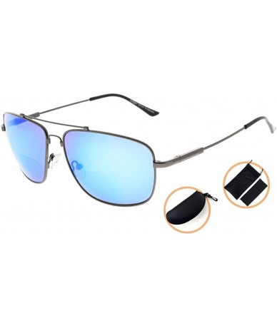 Rectangular Memory Bifocal Sunglasses Bendable Titanium Reading Sunglasses - Gunmetal Frame Blue Mirror - CH18033YKKZ $48.31