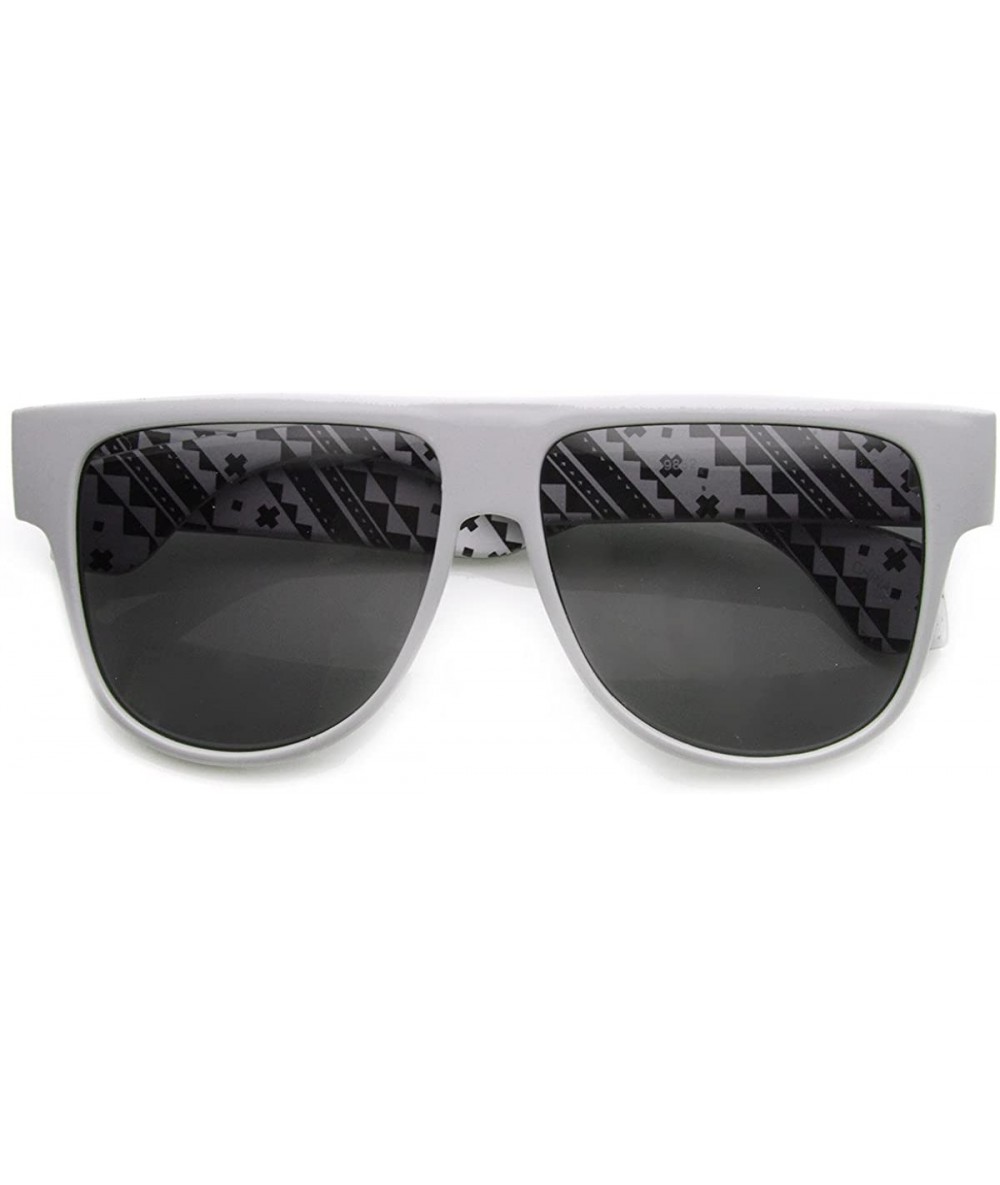 Oversized Oversized Native Print U-Shaped Flat Top Aviator Sunglasses (Gray) - CN11J47JGZR $18.97