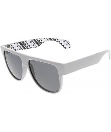 Oversized Oversized Native Print U-Shaped Flat Top Aviator Sunglasses (Gray) - CN11J47JGZR $18.97