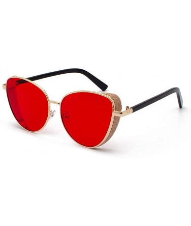 Round Fashion Oversized Round Shield Sunglasses for Women Flat Mirrored Lens Shades UV400 Eyewear - Red - CW18U09M5UA $22.73