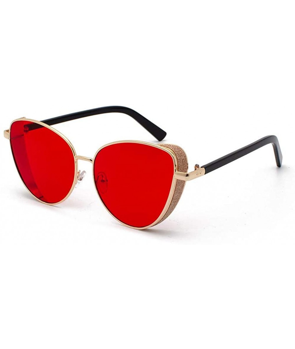 Round Fashion Oversized Round Shield Sunglasses for Women Flat Mirrored Lens Shades UV400 Eyewear - Red - CW18U09M5UA $22.73