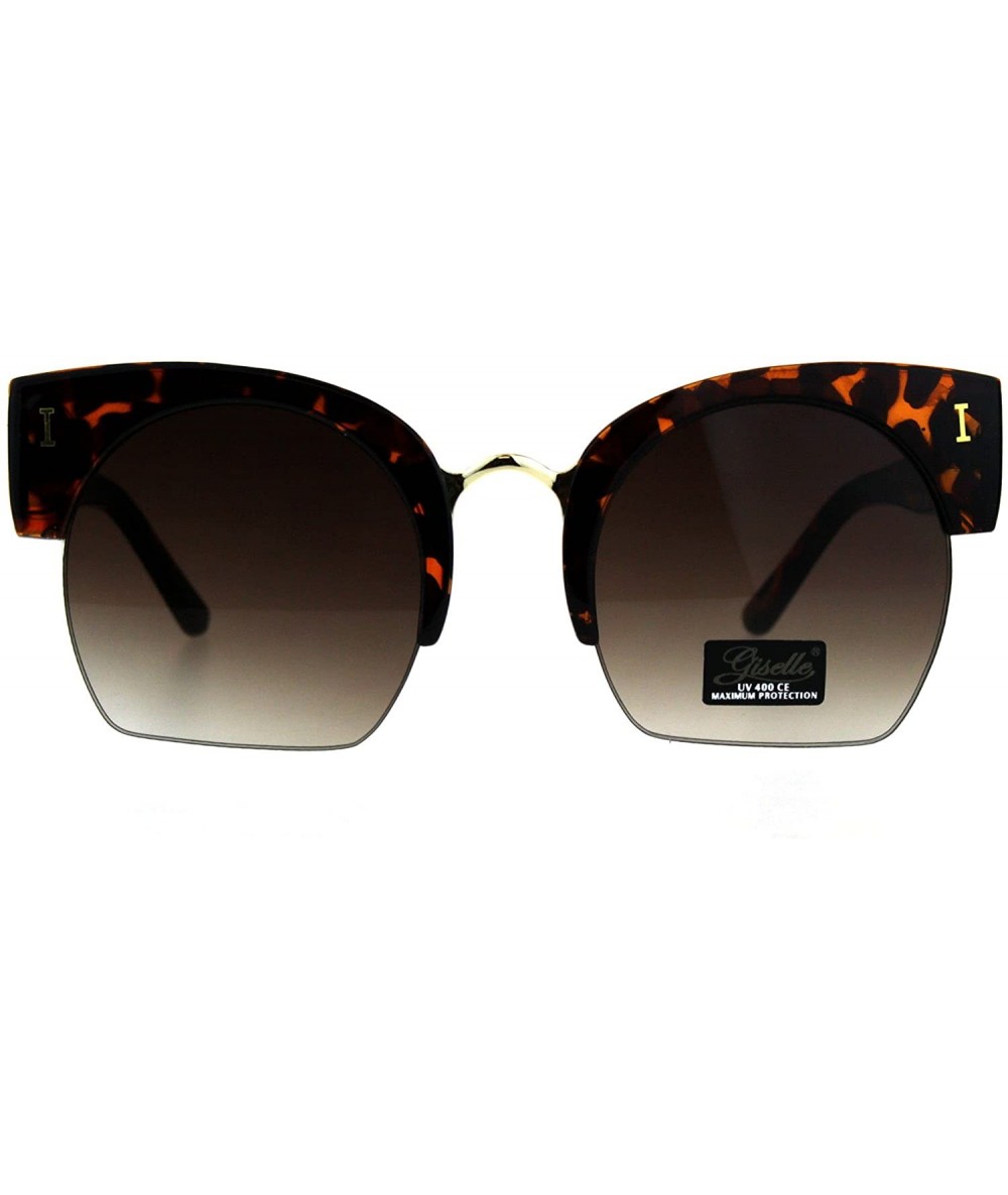 Oversized Giselle Womens Sunglasses Half Rim Bold Top Cropped Bottom Lens UV 400 - Orange Tortoise - CK18D4K334O $20.98