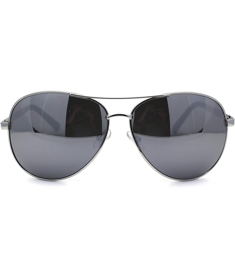 Oversized Mens Classic 80s Large Metal Rim Officer Cop Sunglasses - Silver Mirror - CY196IER9HI $22.91