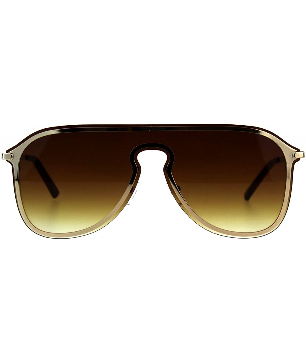 Oversized Mens Oversize Rimless Metal Trim Shield Racer Sunglasses - Gold Brown - CC18CGN8CZN $27.14