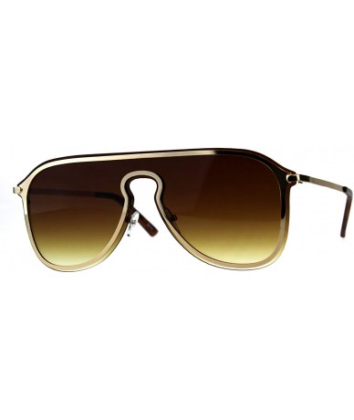 Oversized Mens Oversize Rimless Metal Trim Shield Racer Sunglasses - Gold Brown - CC18CGN8CZN $27.14