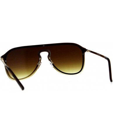 Oversized Mens Oversize Rimless Metal Trim Shield Racer Sunglasses - Gold Brown - CC18CGN8CZN $27.14