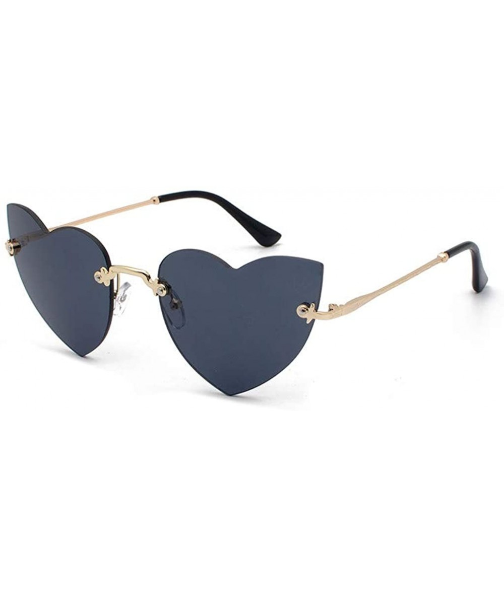 Cat Eye Clout Goggle Heart Shape Sunglasses Rimless Lens Vintage Cat Eye Mod Style Retro Shades - Black - CE18U09N44Y $20.81