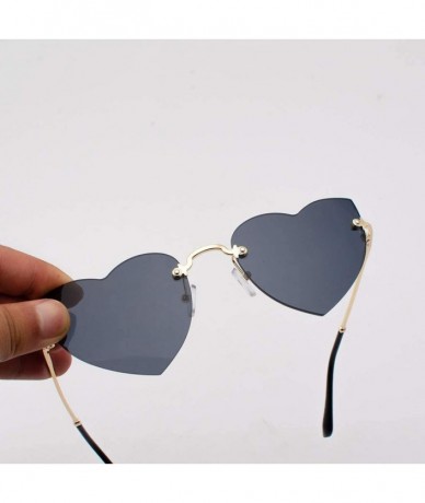 Cat Eye Clout Goggle Heart Shape Sunglasses Rimless Lens Vintage Cat Eye Mod Style Retro Shades - Black - CE18U09N44Y $20.81