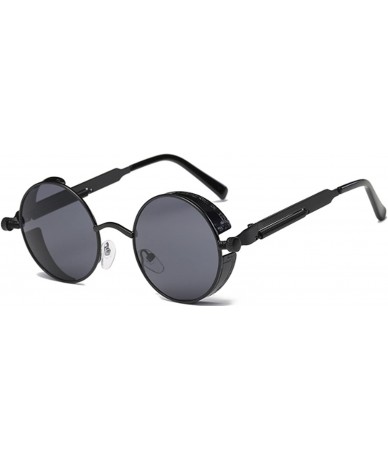 Round Retro Steampunk Fashion Round Metal Circle Frame Sunglasses - Black-black - C81804MZR86 $21.47