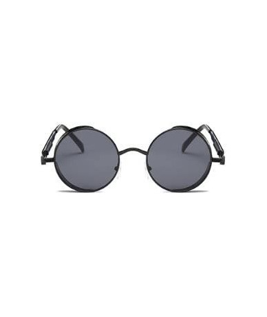 Round Retro Steampunk Fashion Round Metal Circle Frame Sunglasses - Black-black - C81804MZR86 $21.47