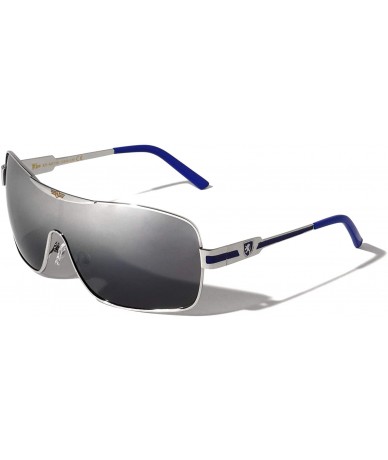 Shield Grey Lens One Piece Round Curved Shield Sunglasses - Blue - C6199977USS $36.21