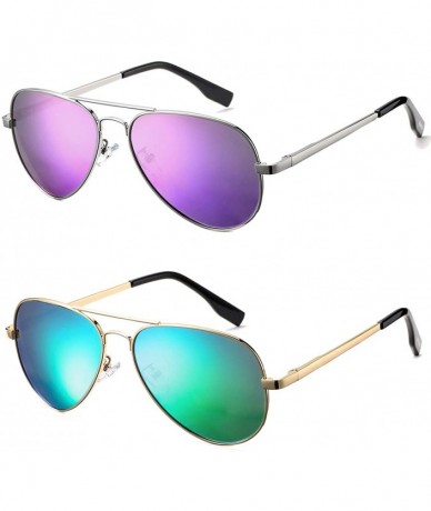 Round Polarized Aviator Sunglasses for Men Women- Lightweight Metal Frame Sun Glasses UV400 Protection - CB19DL0KSI7 $40.17