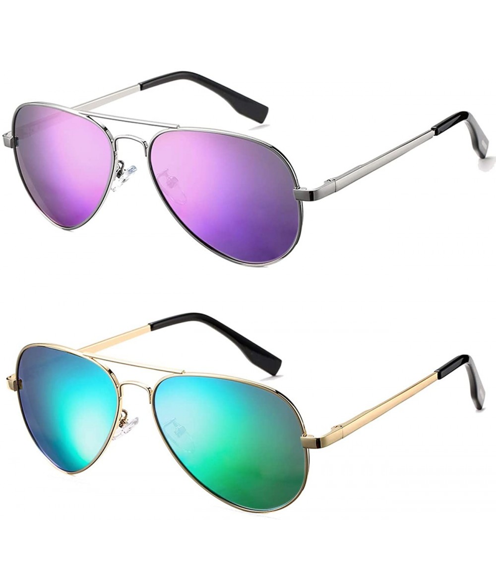 Round Polarized Aviator Sunglasses for Men Women- Lightweight Metal Frame Sun Glasses UV400 Protection - CB19DL0KSI7 $40.17