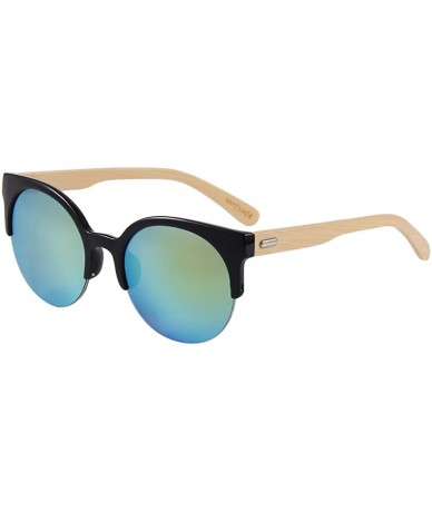 Rimless Bamboo Wood Sunglasses for Men and Women - Retro Round Wooden Sunglasses - Gold / Green Mirror - C318SX7OHLM $30.18