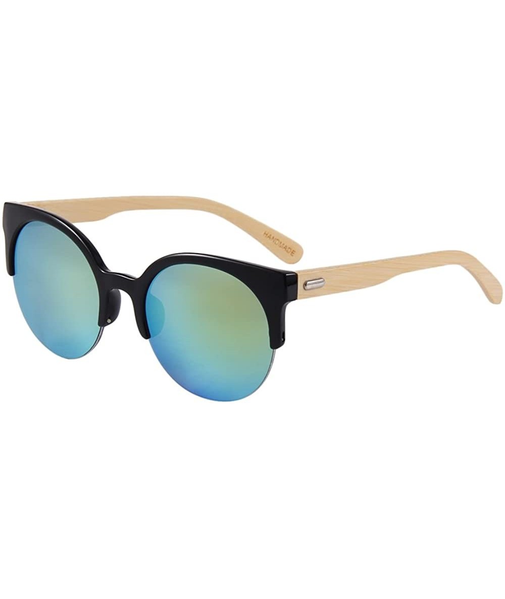 Rimless Bamboo Wood Sunglasses for Men and Women - Retro Round Wooden Sunglasses - Gold / Green Mirror - C318SX7OHLM $30.18