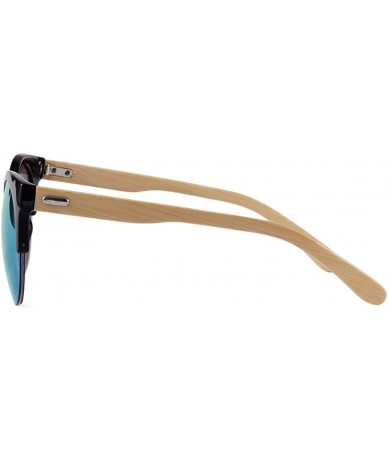 Rimless Bamboo Wood Sunglasses for Men and Women - Retro Round Wooden Sunglasses - Gold / Green Mirror - C318SX7OHLM $30.18