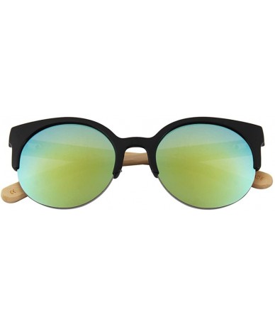 Rimless Bamboo Wood Sunglasses for Men and Women - Retro Round Wooden Sunglasses - Gold / Green Mirror - C318SX7OHLM $30.18