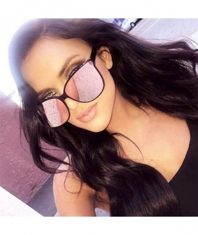 Oversized Women Designer Oversized Flat Top Cat Eye Mirrored Sunglasses - A - C018H8DGK57 $18.38