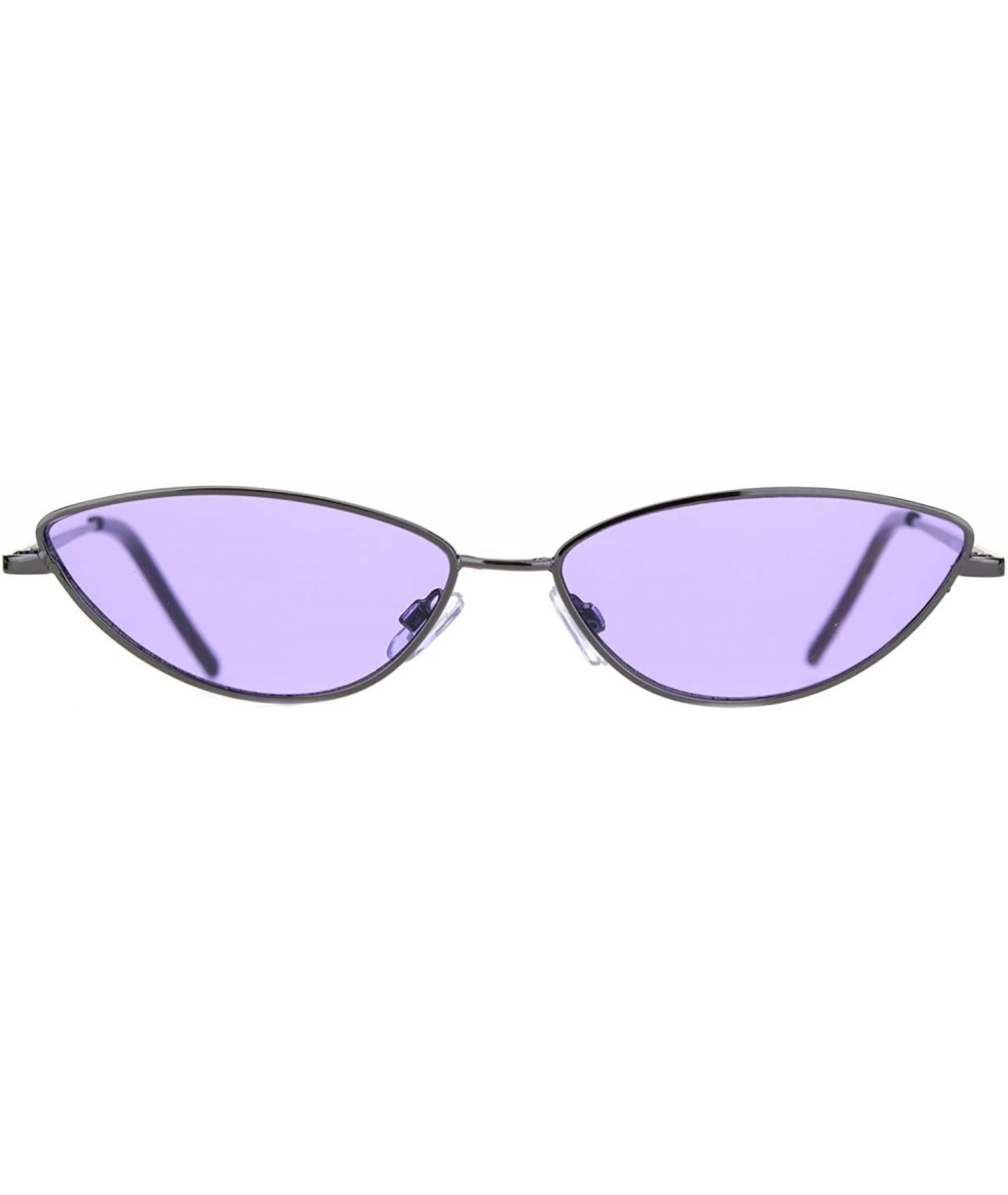 Oval Skinny Oval Shape Sunglasses Womens Small Metal Frame Color Lens UV 400 - Black (Purple) - CE196C0KRTO $20.98