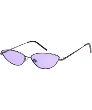 Oval Skinny Oval Shape Sunglasses Womens Small Metal Frame Color Lens UV 400 - Black (Purple) - CE196C0KRTO $20.98