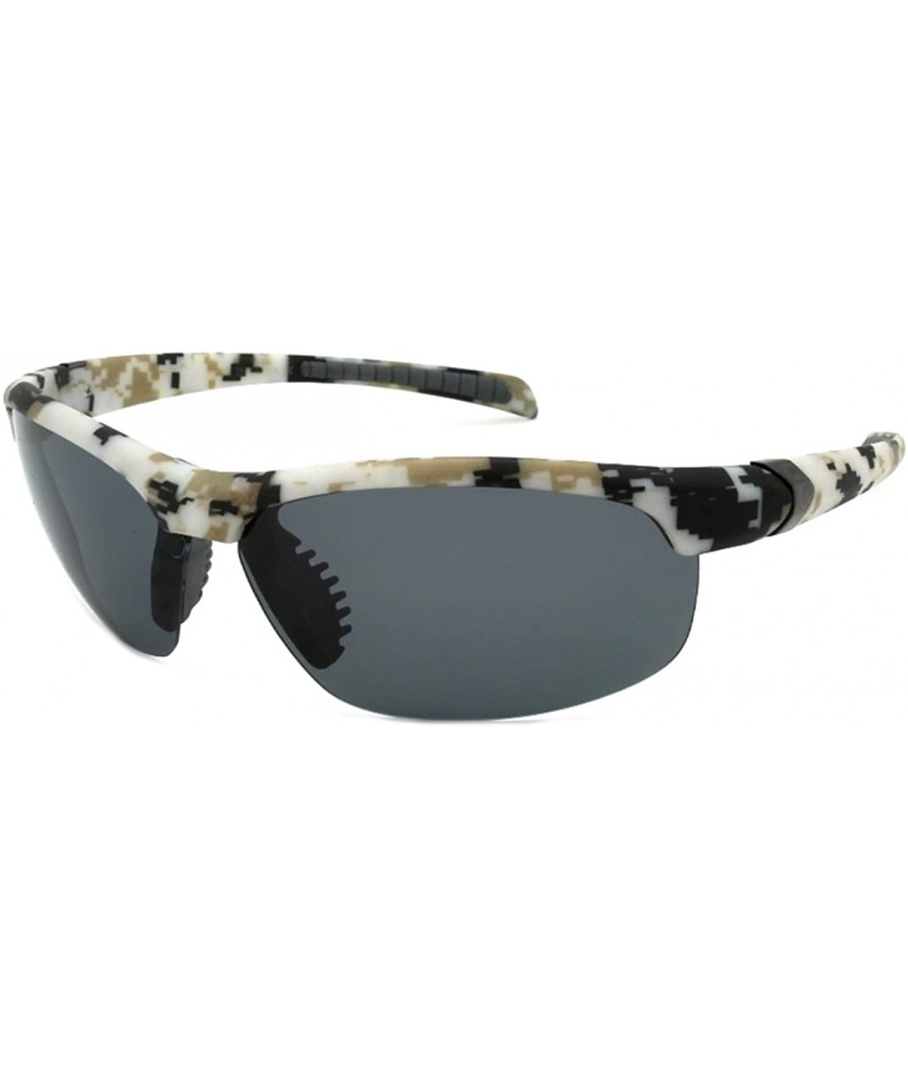 Semi-rimless Sports Sunglasses with 1.1 mm Polarized Lens 570008CAMO-P1 - Black/Light Green/White - CL12O4VIEG4 $27.67