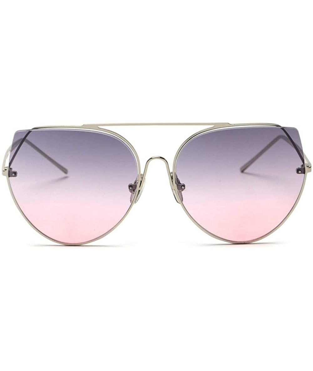 Round Fashion New Personality Cat Sunglasses Female Metal Color Lens Men sunglasses - Grey Pink - CW18WQTOA60 $25.41