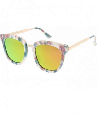 Square Marble Printed Metal Nose Bridge Colored Mirror Square Flat Lens Horn Rimmed Sunglasses 49mm - CX188HCSZX7 $23.23