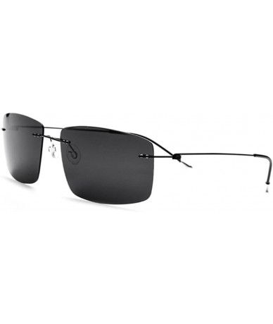 Square 100% Pure Titanium No Screw Rimless Polarized Sunglasses For Men Women Ultralight - Black - CQ184W5C8Z7 $62.31