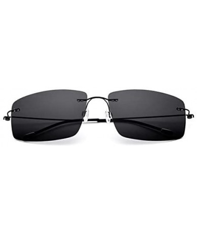 Square 100% Pure Titanium No Screw Rimless Polarized Sunglasses For Men Women Ultralight - Black - CQ184W5C8Z7 $62.31