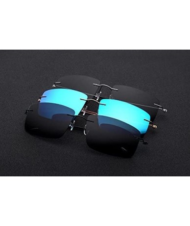 Square 100% Pure Titanium No Screw Rimless Polarized Sunglasses For Men Women Ultralight - Black - CQ184W5C8Z7 $62.31