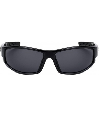 Rectangular Rectangular Curved Lens Temple Cut Out Sports Sunglasses - Black - CW199GAOUTU $34.93