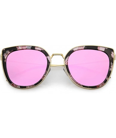 Cat Eye Polarized Cat Eye Sunglasses For Women Metal Trim Colored Mirror Lens 52mm - Floral / Magenta Mirror - CB12O5KC9IP $3...