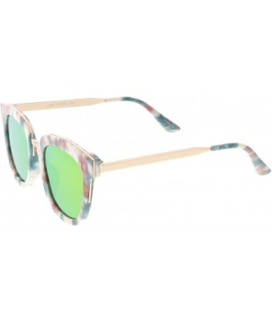 Square Marble Printed Metal Nose Bridge Colored Mirror Square Flat Lens Horn Rimmed Sunglasses 49mm - CX188HCSZX7 $23.23